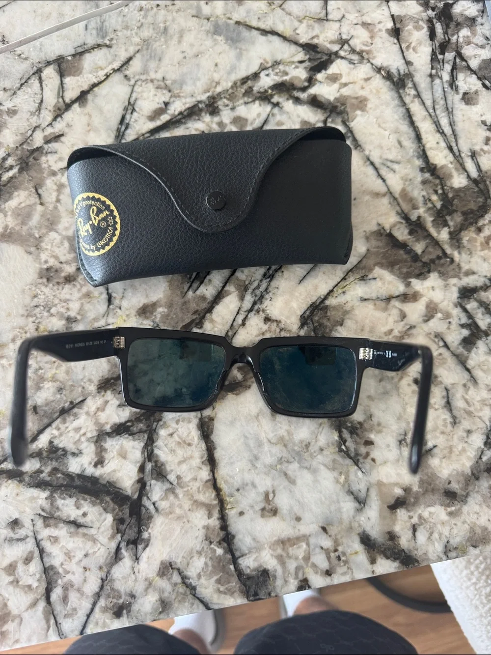Ray-Ban Black Square Polarized Sunglasses with Black Case